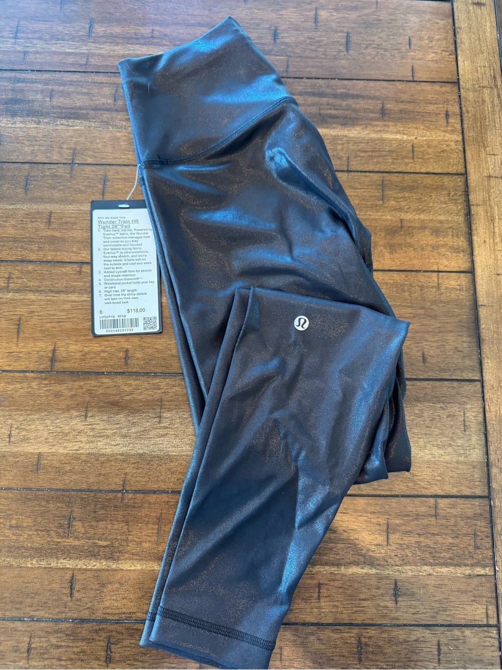 Lululemon Wunder Train HR Tight 28” Foil Leggings Size 6 NWT Black Shiny - Picture 6 of 9